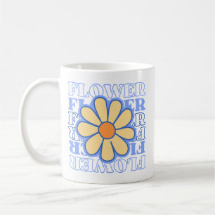 retro blue floral typography flowers lover coffee mug