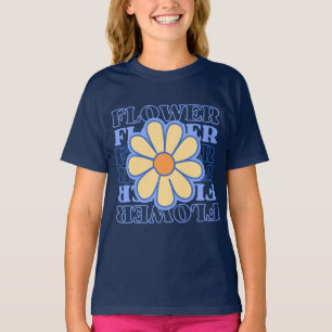 retro blue floral typography flowers lover T-Shirt