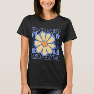 retro blue floral typography flowers lover T-Shirt