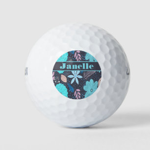 Retro Blue Flowers Golf Balls