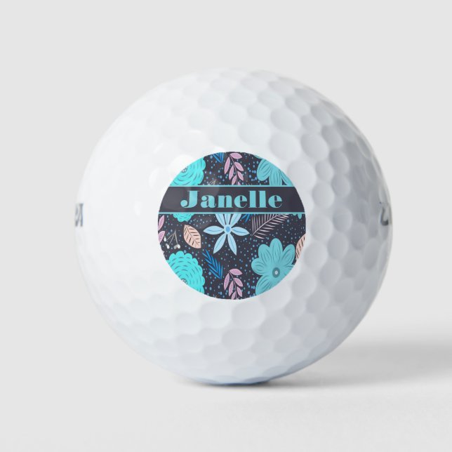 Retro Blue Flowers  Golf Balls (Front)
