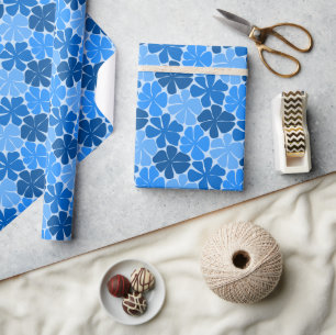 retro blue flowers modern  minimal abstract floral wrapping paper