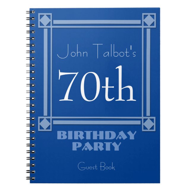 Retro Blue Frame 70th Birthday Guest Book (Front)