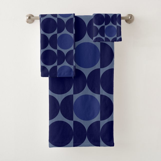 Retro Blue Geometric Bath Towel Set (Insitu)