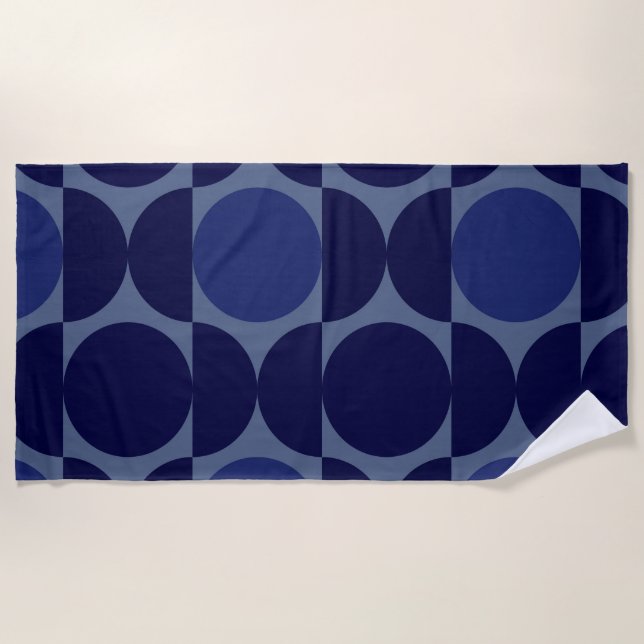 Retro Blue Geometric Beach Towel (Front)