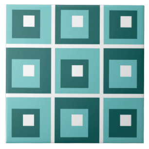 Retro Blue Geometric Squares Pattern Tile