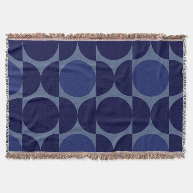 Retro Blue Geometric Throw Blanket (Front)