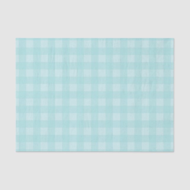 Retro Blue Gingham Chequered Pattern Background Tissue Paper (Front)