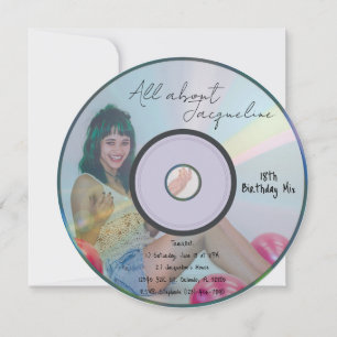 Retro Blue Girls Music CD Birthday Invitation