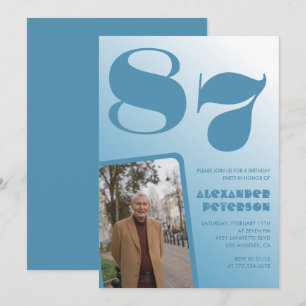 Retro Blue Gradient Photo 87th birthday Invitation