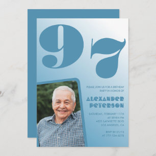 Retro Blue Gradient Photo 97th birthday Invitation