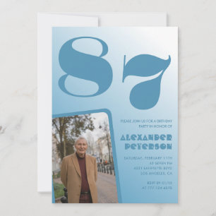 Retro Blue Gradient Photo Men 87th birthday Invitation