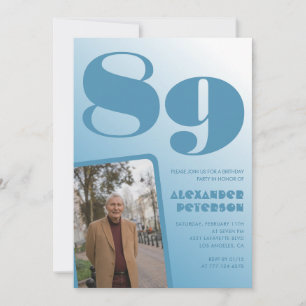 Retro Blue Gradient Photo Men 89th birthday Invitation