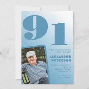 Retro Blue Gradient Photo Men 91st birthday Invitation