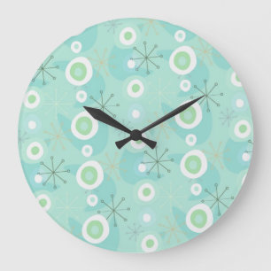 Retro Blue-Green Atomic Age Pattern Clock