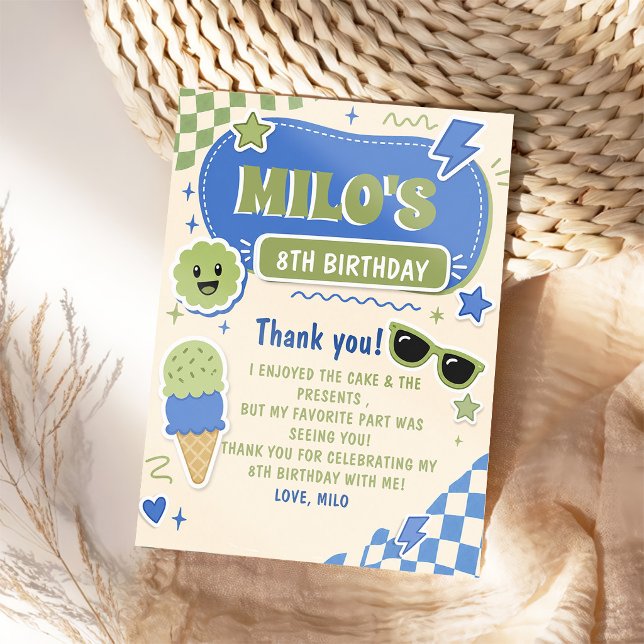 Retro Blue Green Boy Birthday Invitation (Creator Uploaded)