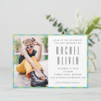 Retro Blue Green Chequerboard Bat Mitzvah Photo 
