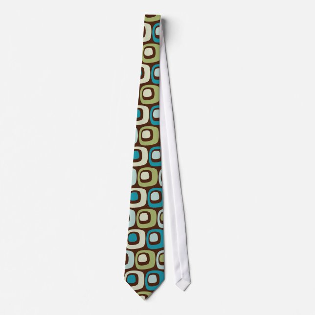 Retro Blue Green Circles style patterned necktie (Front)