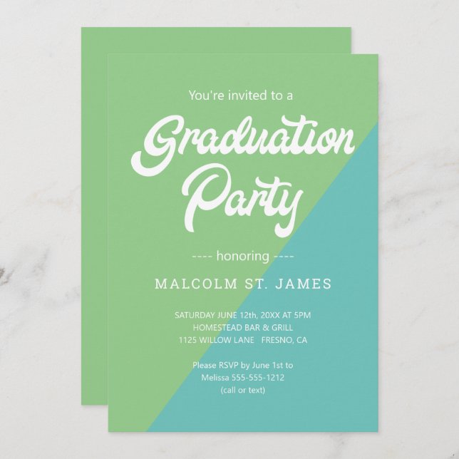 Retro Blue Green Colour Block Graduation Party Invitation (Front/Back)