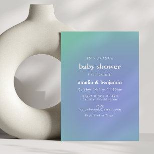 Retro Blue Green Gradient Cute Unique Baby Shower Invitation