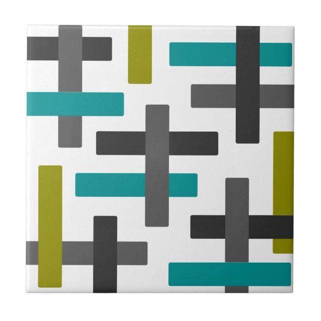 Retro Blue, Green, Grey Abstract Tile (Front)