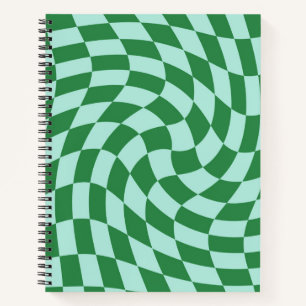 Retro Blue Green Pastel Warped Checks Chequered    Notebook