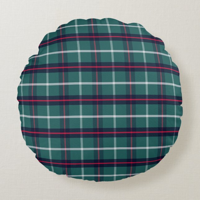 Retro Blue Green Plaid Round Pillow  (Front)
