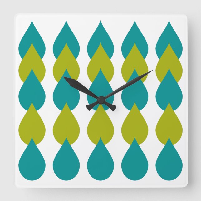 Retro Blue Green Square Wall Clock (Front)