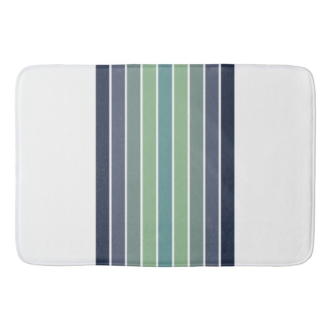 Retro Blue & Green Surfboard Striped  Bath Mat (Front)