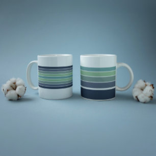 Retro Blue & Green Surfboard Striped Large Coffee Mug