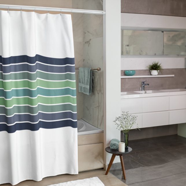 Retro Blue & Green Surfboard Striped  Shower Curtain (Creator Uploaded)