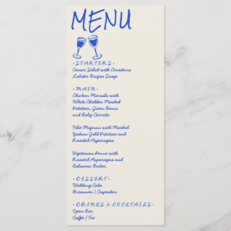 Retro Blue Hand Written Drawn Wine Wedding Menu 