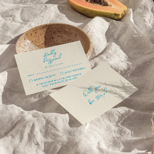 Retro Blue Hand Written Fun Bold Wedding RSVP Card