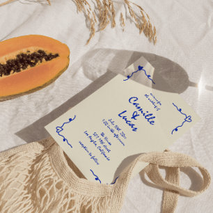 Retro Blue Handwritten Whimsical Wedding  Invitation