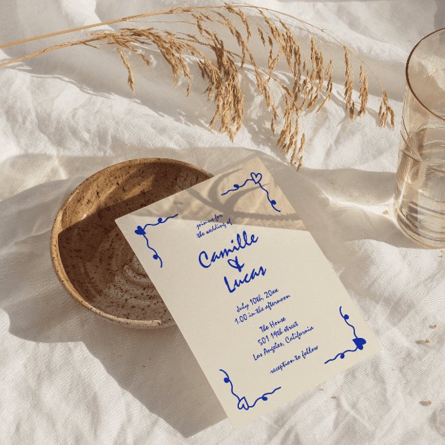 Retro Blue Handwritten Whimsical Wedding  Invitation (Creator Uploaded)