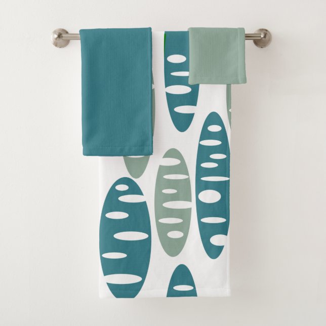Retro Blue Holey Ovals  Bath Towel Set (Insitu)
