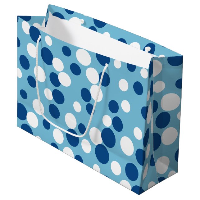 Retro Blue Holiday Dots Large Gift Bag (Front Angled)