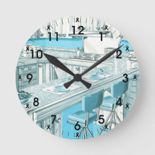 Retro Blue Kitchen Round Clock