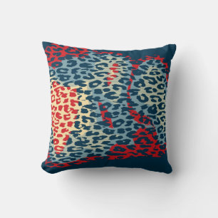 Retro Blue Leopard Print and Modern Design Cushion