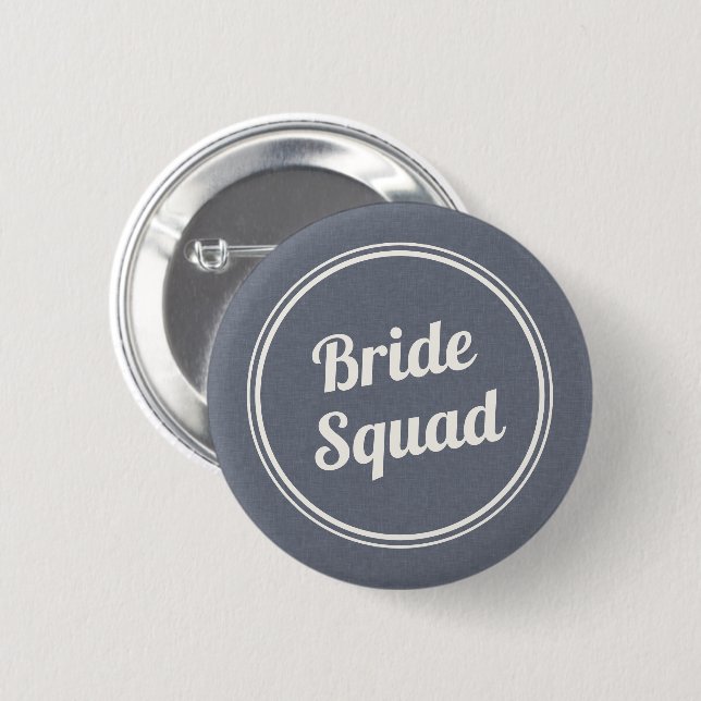 Retro Blue Linen Bride's Squad Bridesmaid Button (Front & Back)