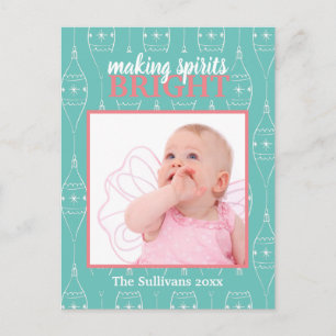 Retro Blue Making Spirits Bright Baby Girl Postcard