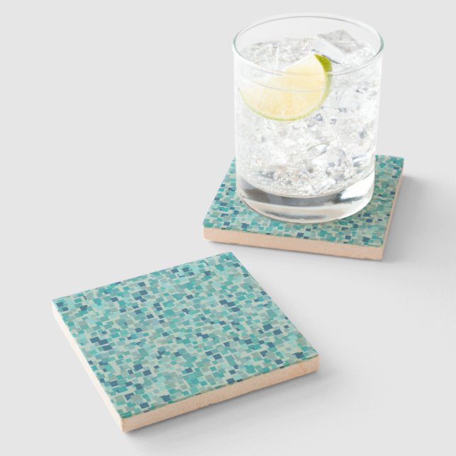 Retro Blue Mosaic Coaster (Side)