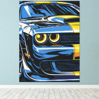 Retro Blue Muscle Car Front Pop Art Illustration