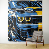 Retro Blue Muscle Car Front Pop Art Illustration