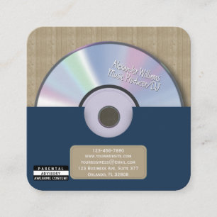 Retro Blue Music Producer CD DJ Square Business Card