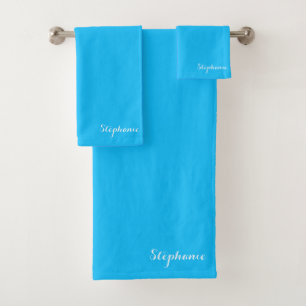 Retro Blue Name Modern Simple Elegant Monogram Bath Towel Set
