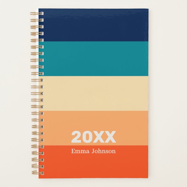 Retro Blue Orange Yellow Stripe 2026 Name Planner (Front)