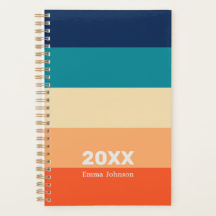 Retro Blue Orange Yellow Stripes Custom Name Planner