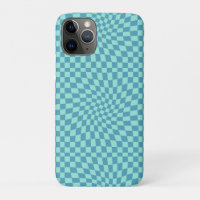 Retro Blue Pastel Warped Checks Chequerboard