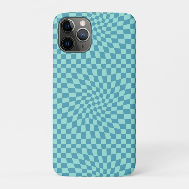 Retro Blue Pastel Warped Checks Chequerboard    Case-Mate iPhone Case (Back)